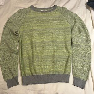 Simons Olive and Gray Patterned Crewneck Sweater